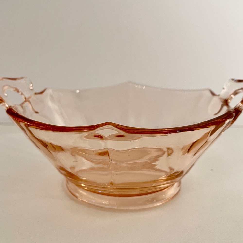 Vintage Pink Depression Glass Double Handle Small Serving Candy Nut Bowl